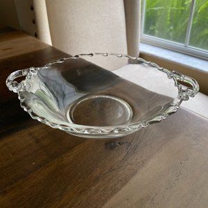 Fostoria Century Clear Glass Handled Round Vintage Decorative Serving Bowl  1950